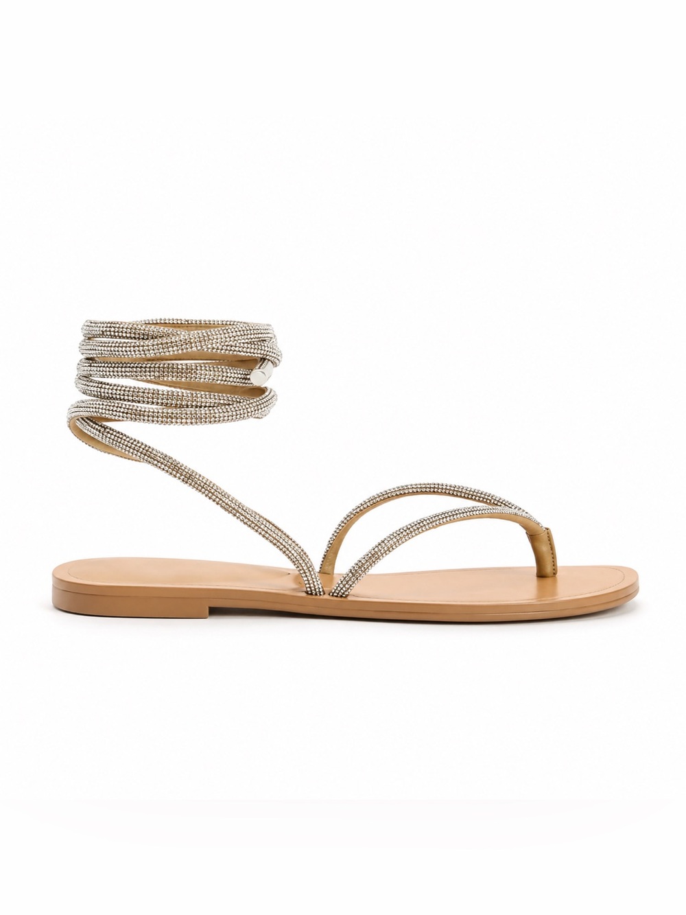 Zara Beige Rhinestone Wraparound Flat Sandals Size 7.5 NWOT - Picture 2 of 2